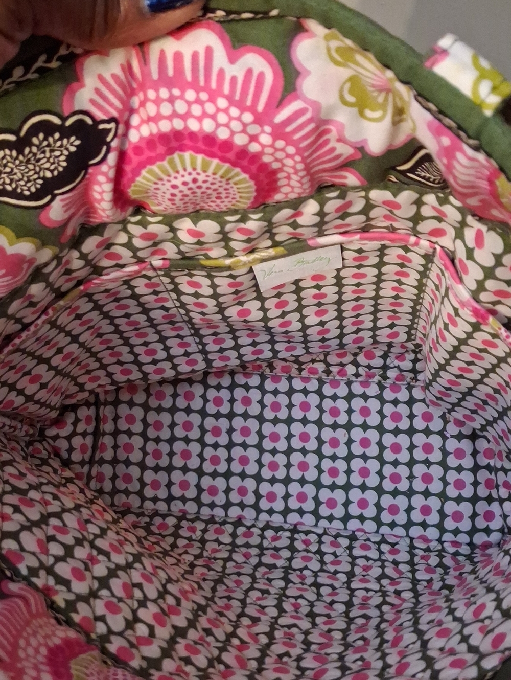 Vera Bradley Green & Pink Floral Quilted Tote Bag with Makeup Bag - Picture 6 of 9